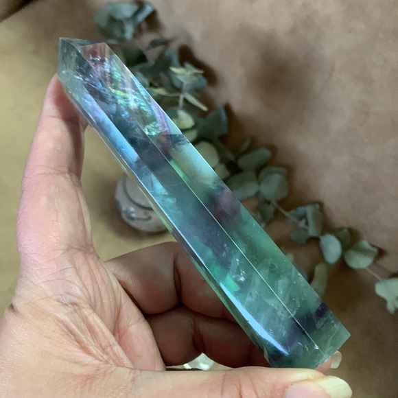 Purple and Green Fluorite Tower with Big Rainbows (gem quality) - Picture 5 of 7